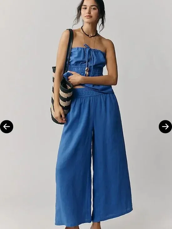 new ANTHROPOLOGIE linen pull on crop pants L large sapphire - Picture 1 of 2